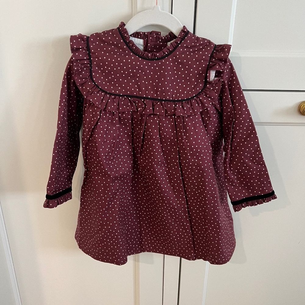 La Coqueta Burgundy Polka Dot Vela Girl Dress 3Y